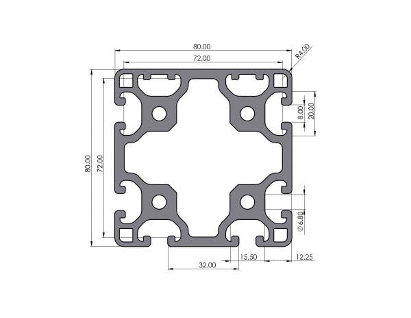 Aluminiumprofil 80x80 leicht Nut 8 I-Typ 2N